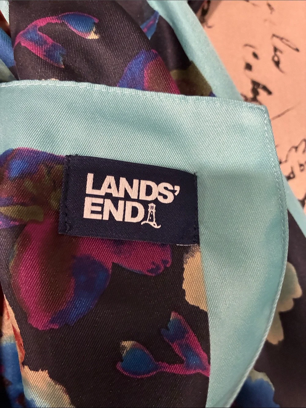 Lands' End Floral Scarf with Aqua Trim
